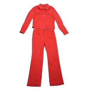 Vintage Y2K Metro Blues Coral Red Denim Jacket and Bootcut Jeans Set 8